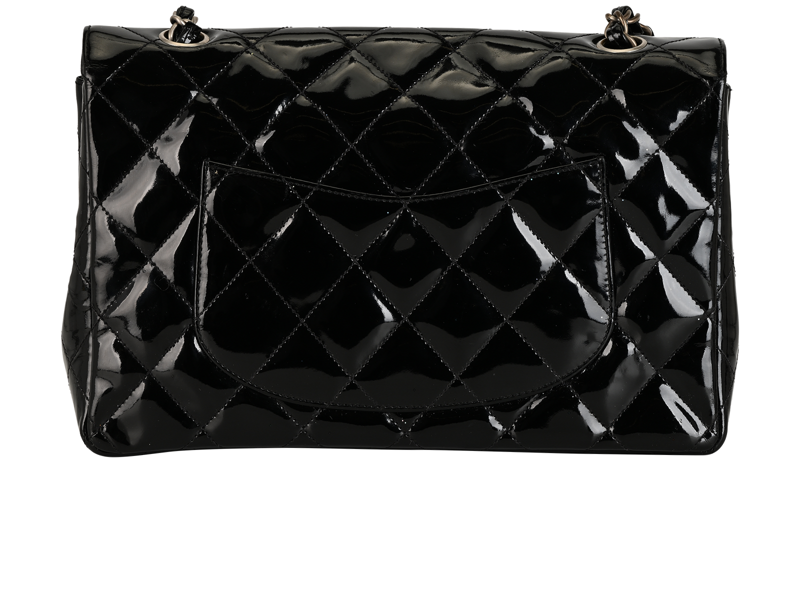 Medium Single Flap, &pound;2,200, Black, Patent Leather, Back view